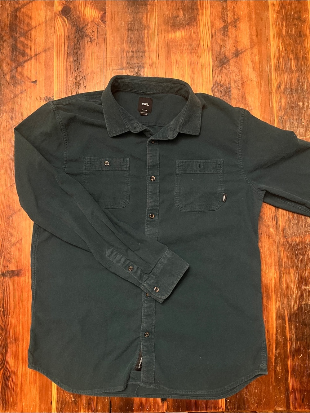 Vans Men's Dark Green Long-Sleeve Button-Up Shirt
